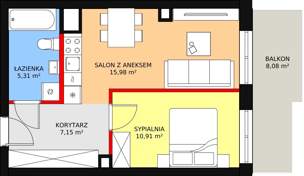 2 pokoje, mieszkanie 39,43 m², piętro 1, oferta nr 52, InPark, Łódź, Bałuty, ul. Emilii Plater / ul. Górnicza