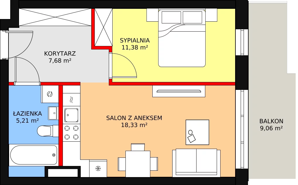 Mieszkanie 42,60 m², piętro 1, oferta nr 64, InPark, Łódź, Bałuty, ul. Emilii Plater / ul. Górnicza