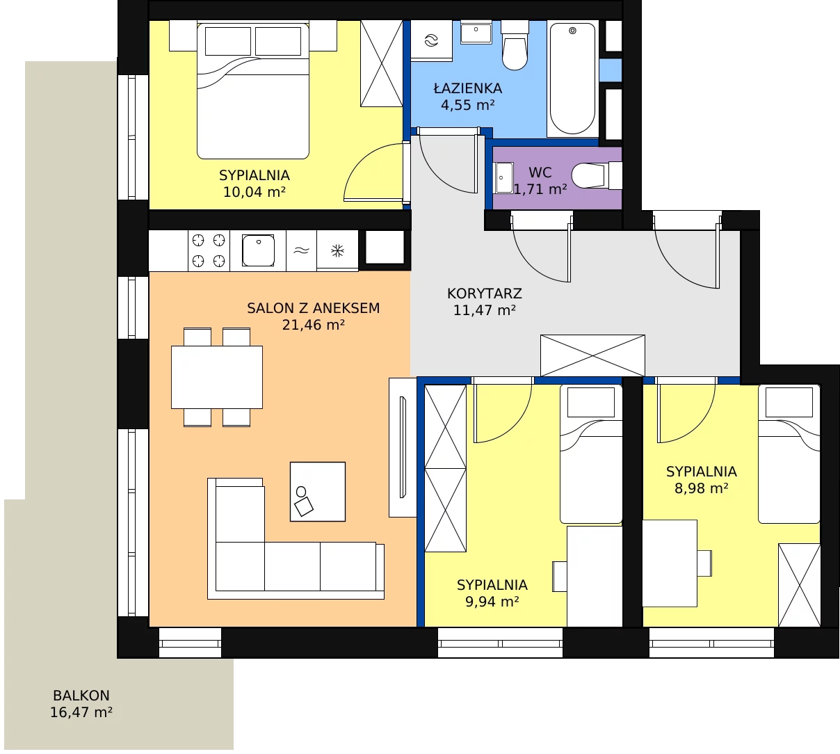 Zalety mieszkania 68.48 m², 68 - B28