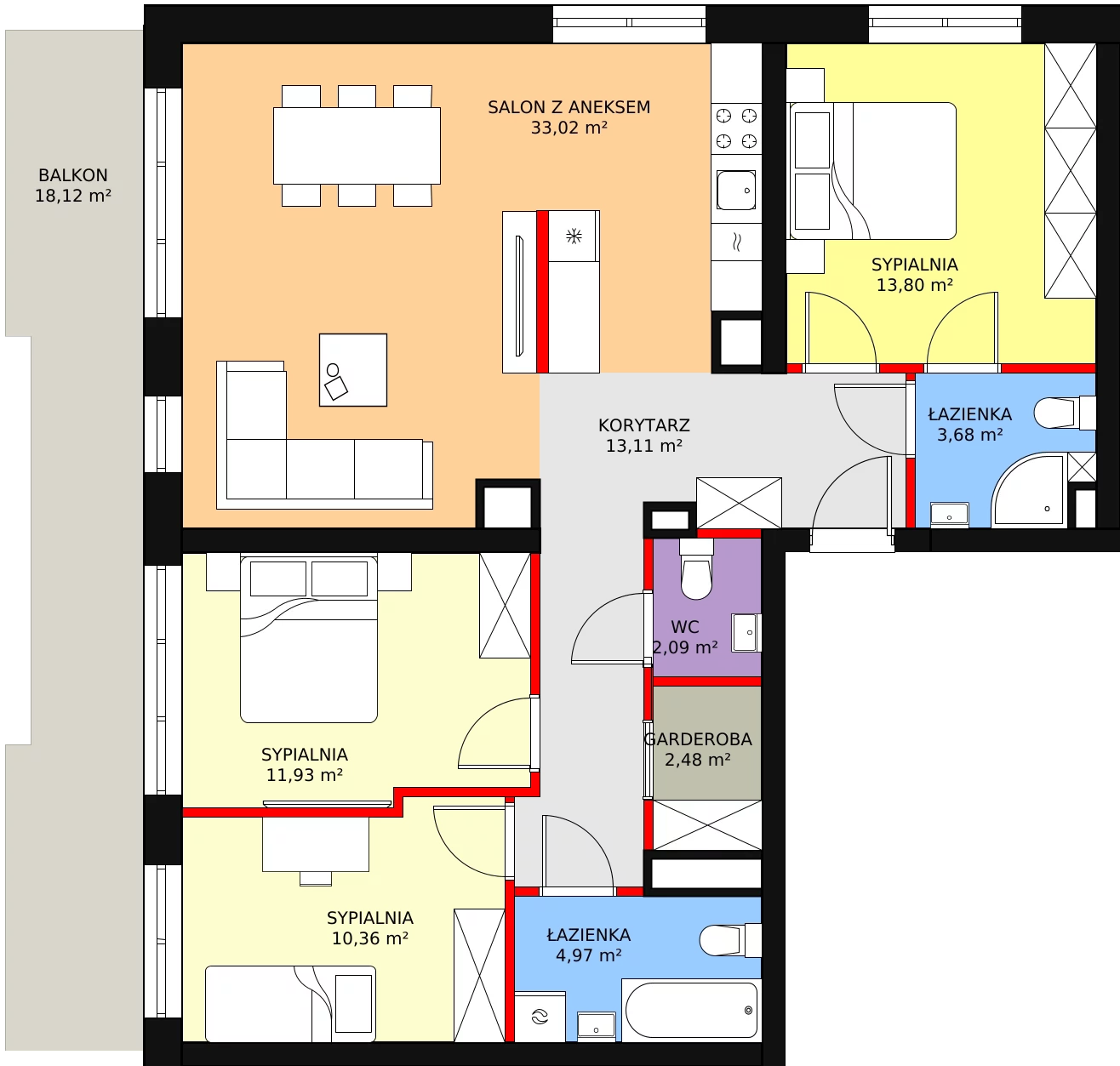 4 pokoje, mieszkanie 95,80 m², piętro 3, oferta nr 85, InPark, Łódź, Bałuty, ul. Emilii Plater / ul. Górnicza