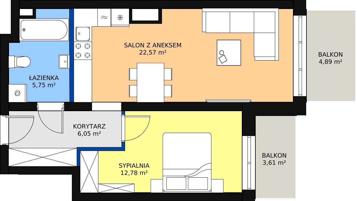 Zalety mieszkania 47.36 m², 109 - B69