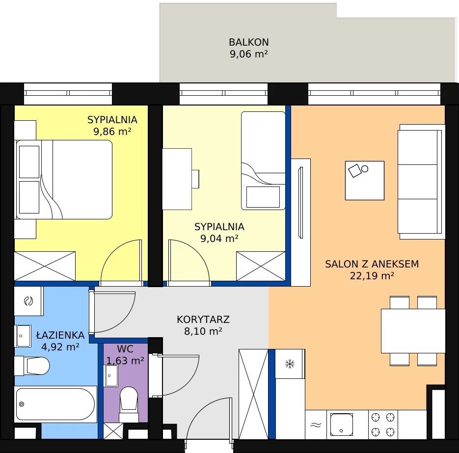 Zalety mieszkania 55.94 m², 125 - C15