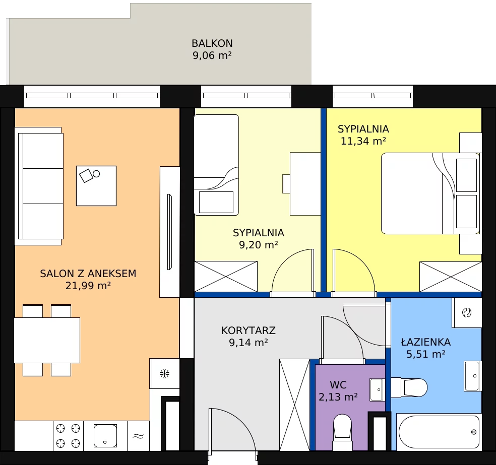 Zalety mieszkania 59.53 m², 138 - C28