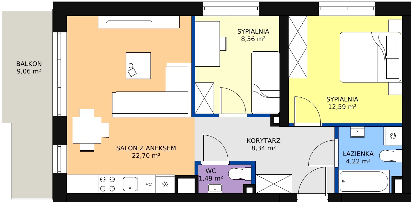 Zalety mieszkania 58.19 m², 141 - C31