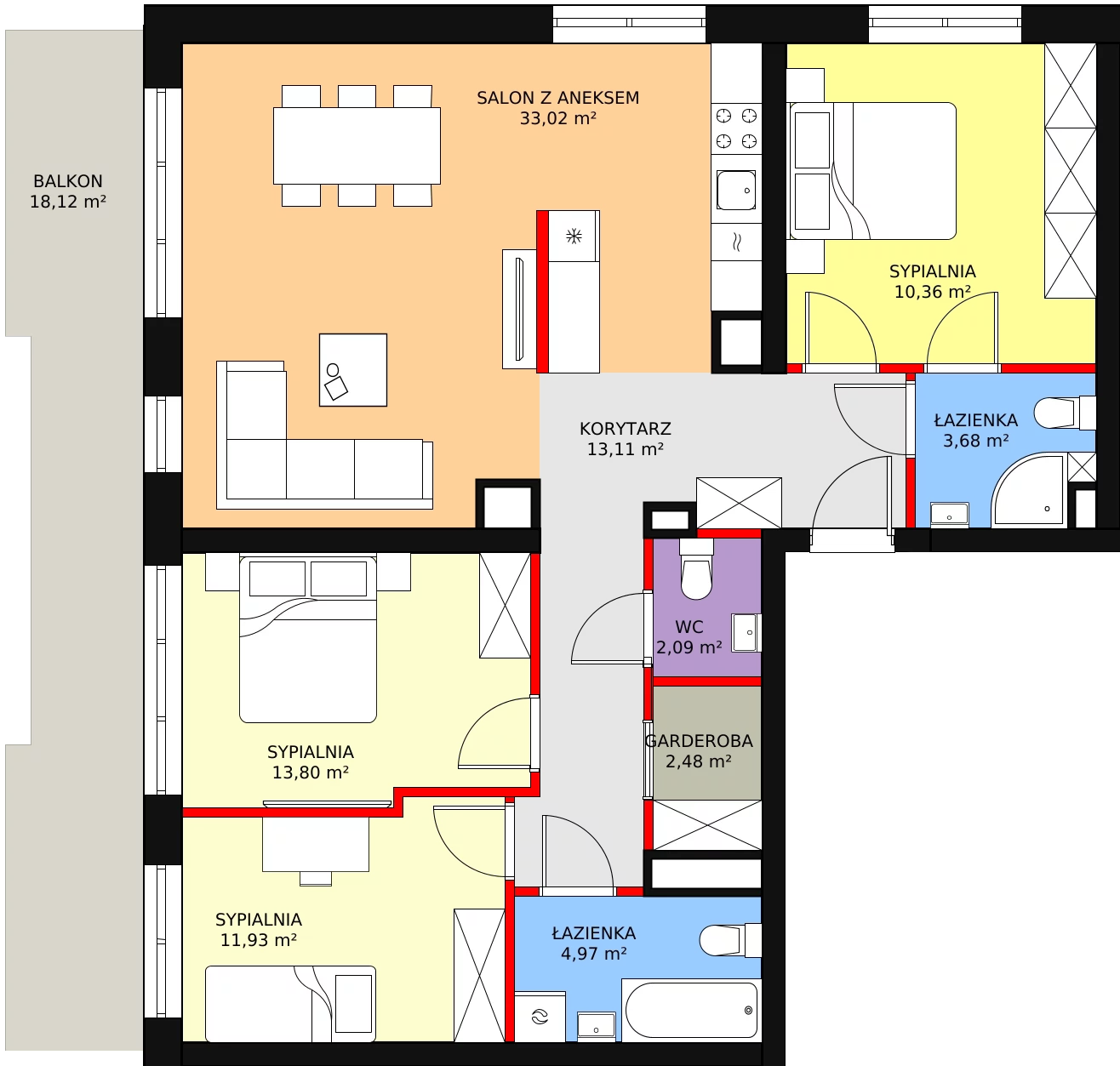 4 pokoje, mieszkanie 95,80 m², piętro 3, oferta nr 152, InPark, Łódź, Bałuty, ul. Emilii Plater / ul. Górnicza