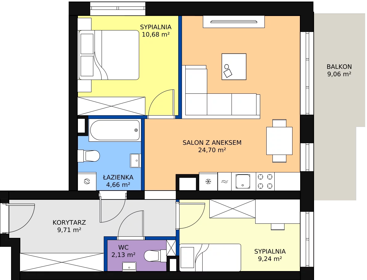 Zalety mieszkania 61.42 m², 153 - C43