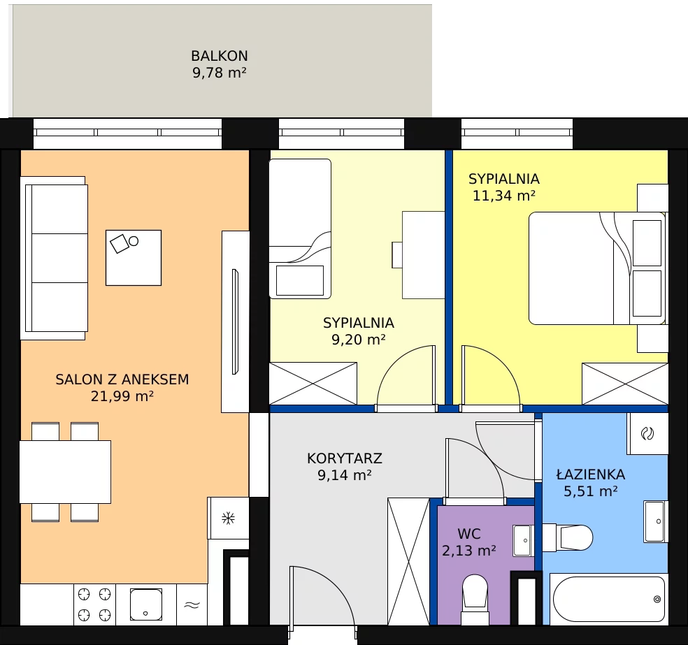 Zalety mieszkania 59.53 m², 172 - C62
