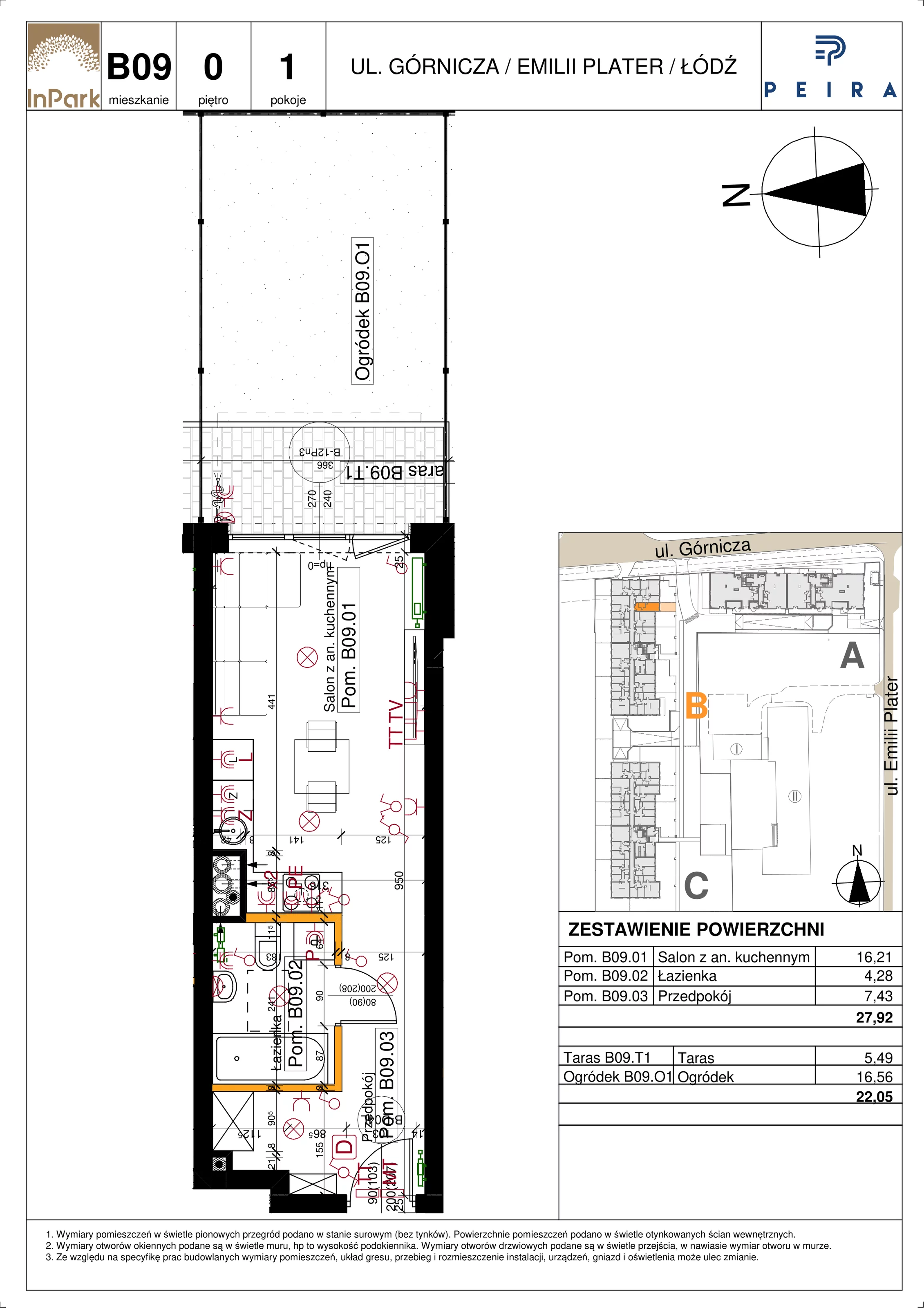 Mieszkanie 27,92 m², parter, oferta nr 49_B09, InPark, Łódź, Bałuty, ul. Emilii Plater / ul. Górnicza