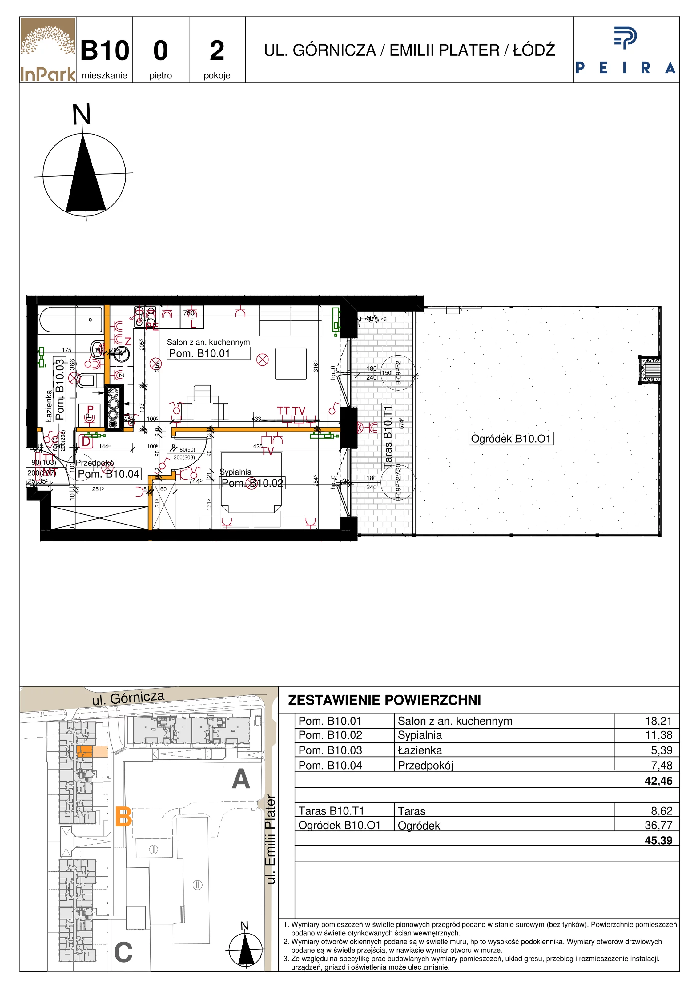 Mieszkanie 42,46 m², parter, oferta nr 50_B10, InPark, Łódź, Bałuty, ul. Emilii Plater / ul. Górnicza