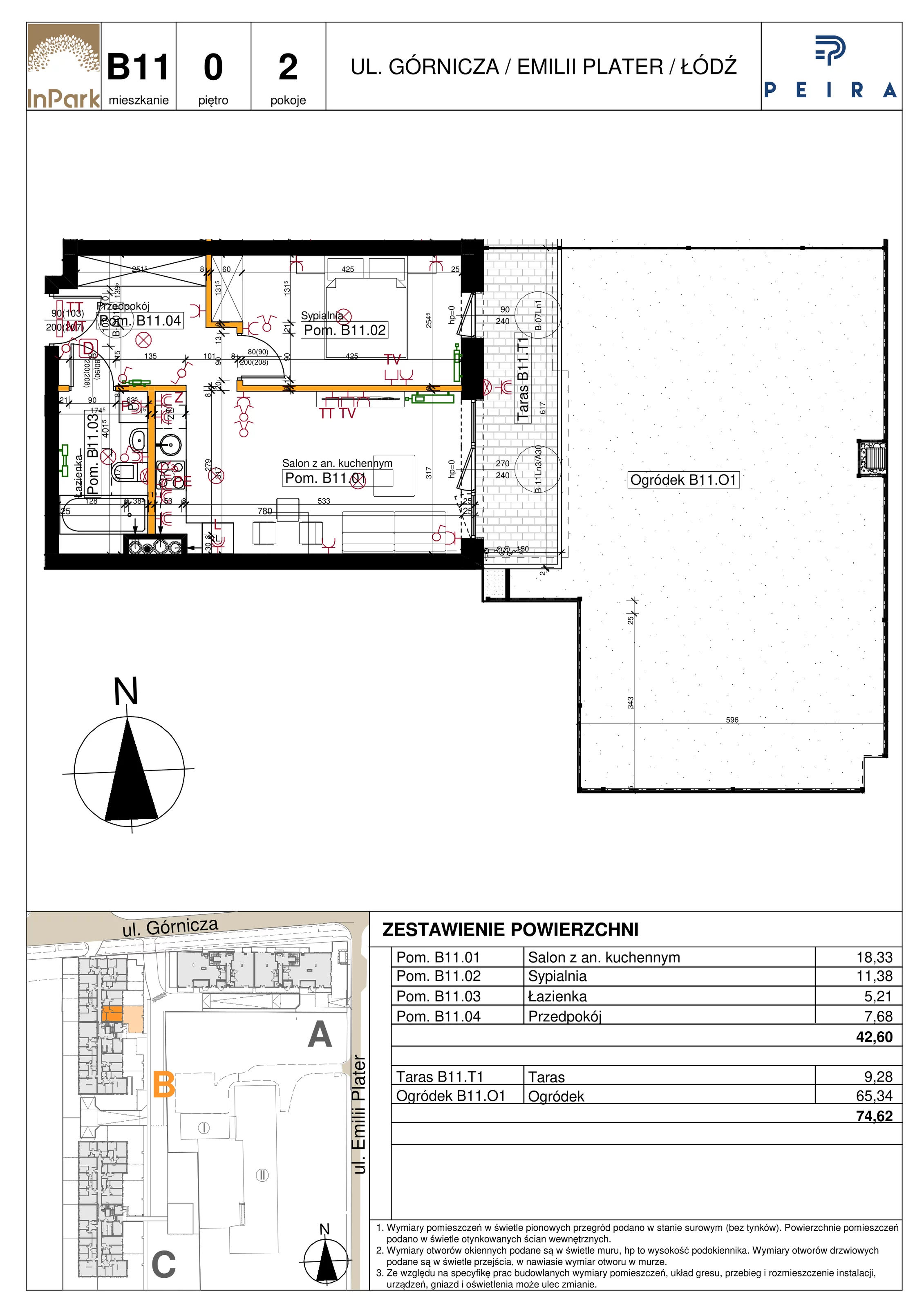 Mieszkanie 42,60 m², parter, oferta nr 51_B11, InPark, Łódź, Bałuty, ul. Emilii Plater / ul. Górnicza