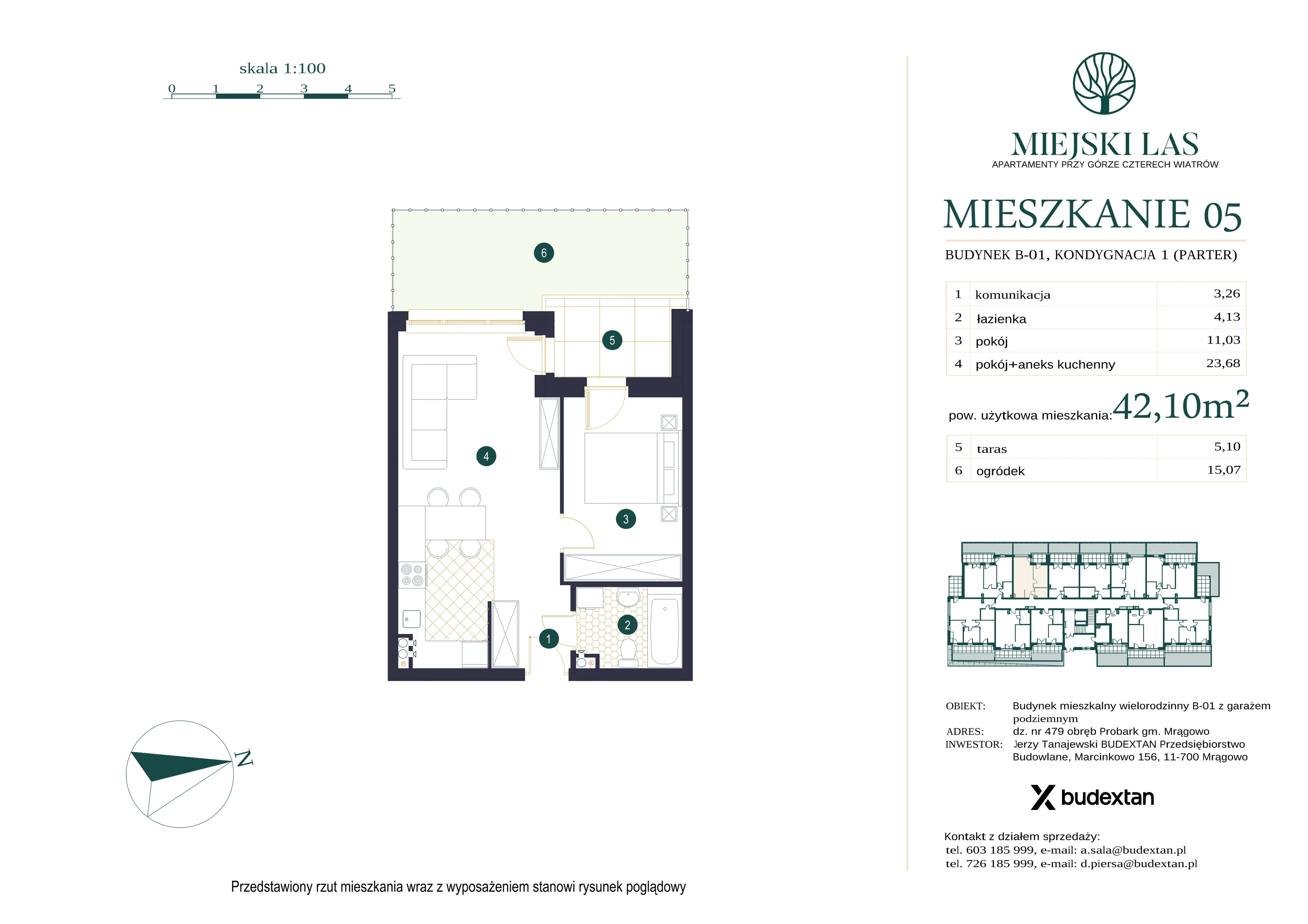 Mieszkanie 42,10 m², parter, oferta nr M5, Miejski Las, Mrągowo, ul. Marcinkowo 156