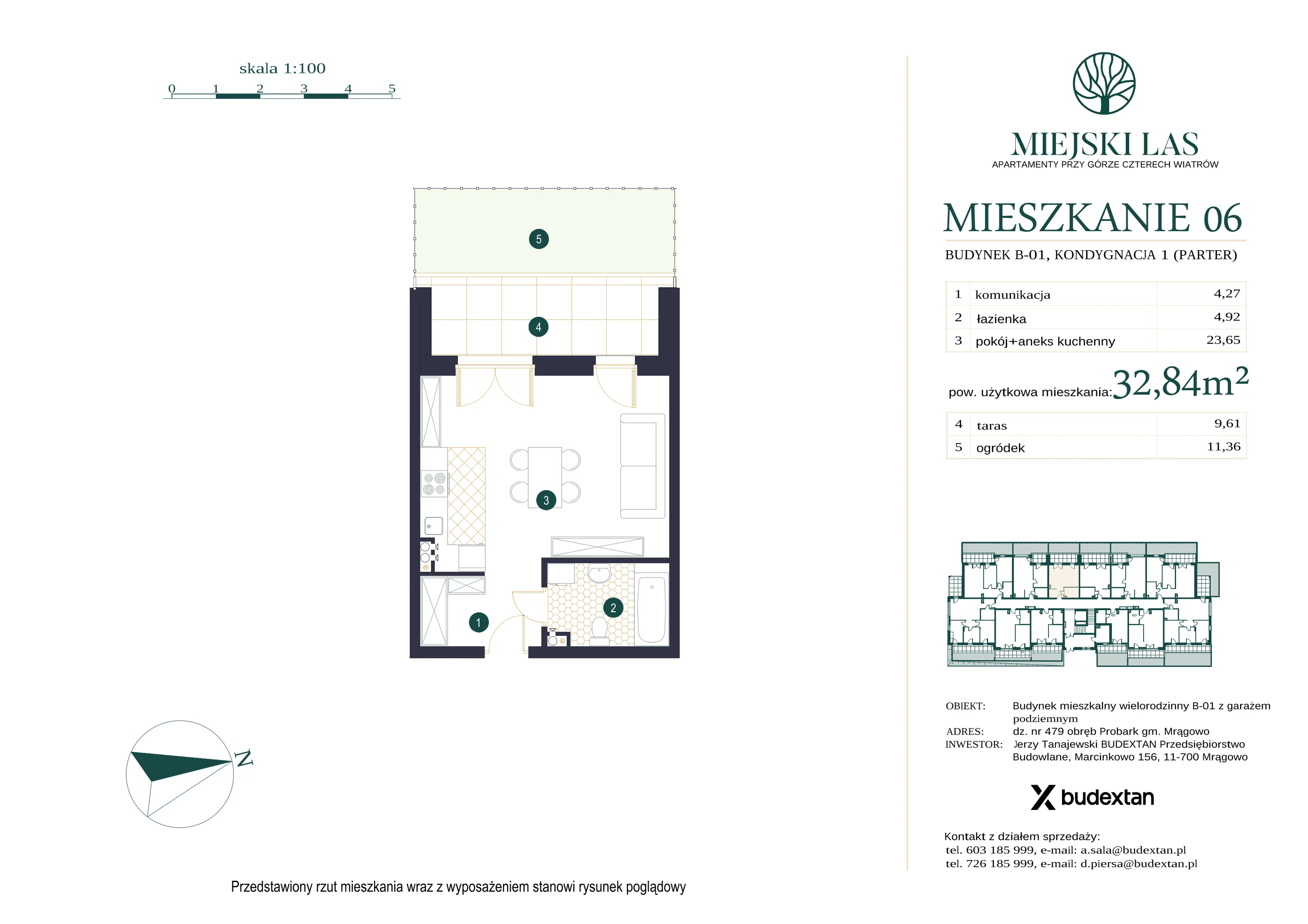 Mieszkanie 32,84 m², parter, oferta nr M6, Miejski Las, Mrągowo, ul. Marcinkowo 156