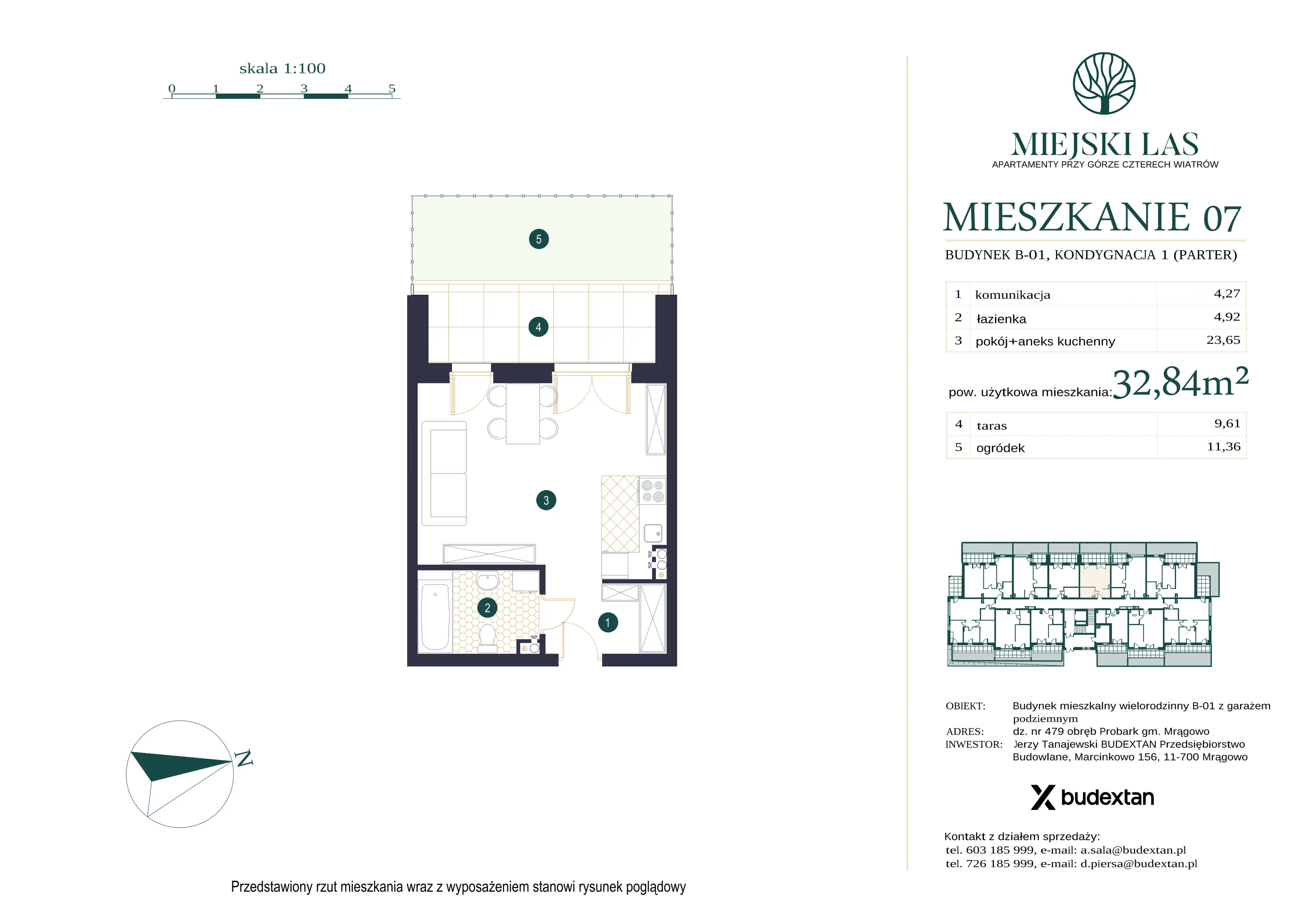 Mieszkanie 32,84 m², parter, oferta nr M7, Miejski Las, Mrągowo, ul. Marcinkowo 156