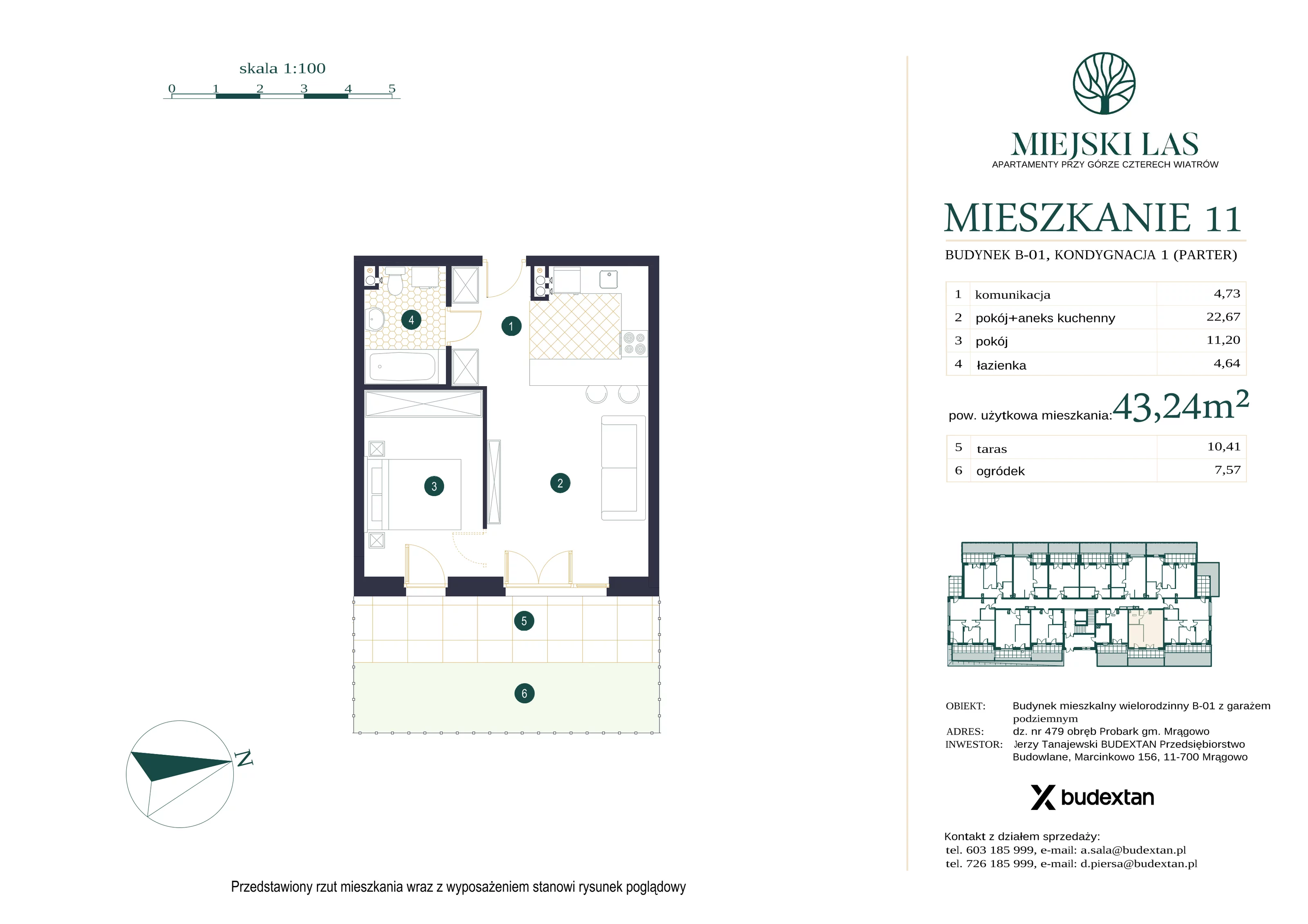 Mieszkanie 43,24 m², parter, oferta nr M11, Miejski Las, Mrągowo, ul. Marcinkowo 156