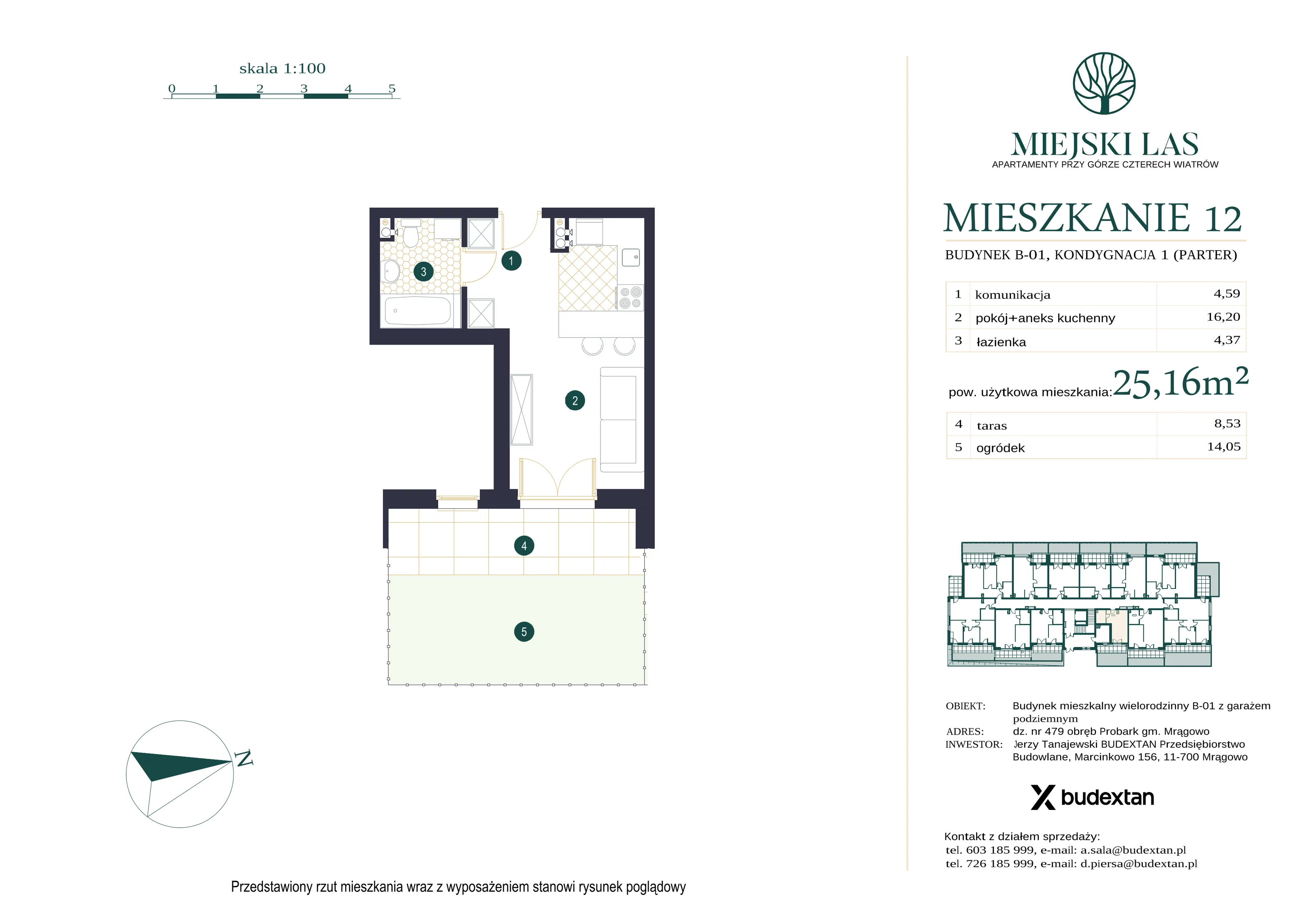 Mieszkanie 25,16 m², parter, oferta nr M12, Miejski Las, Mrągowo, ul. Marcinkowo 156