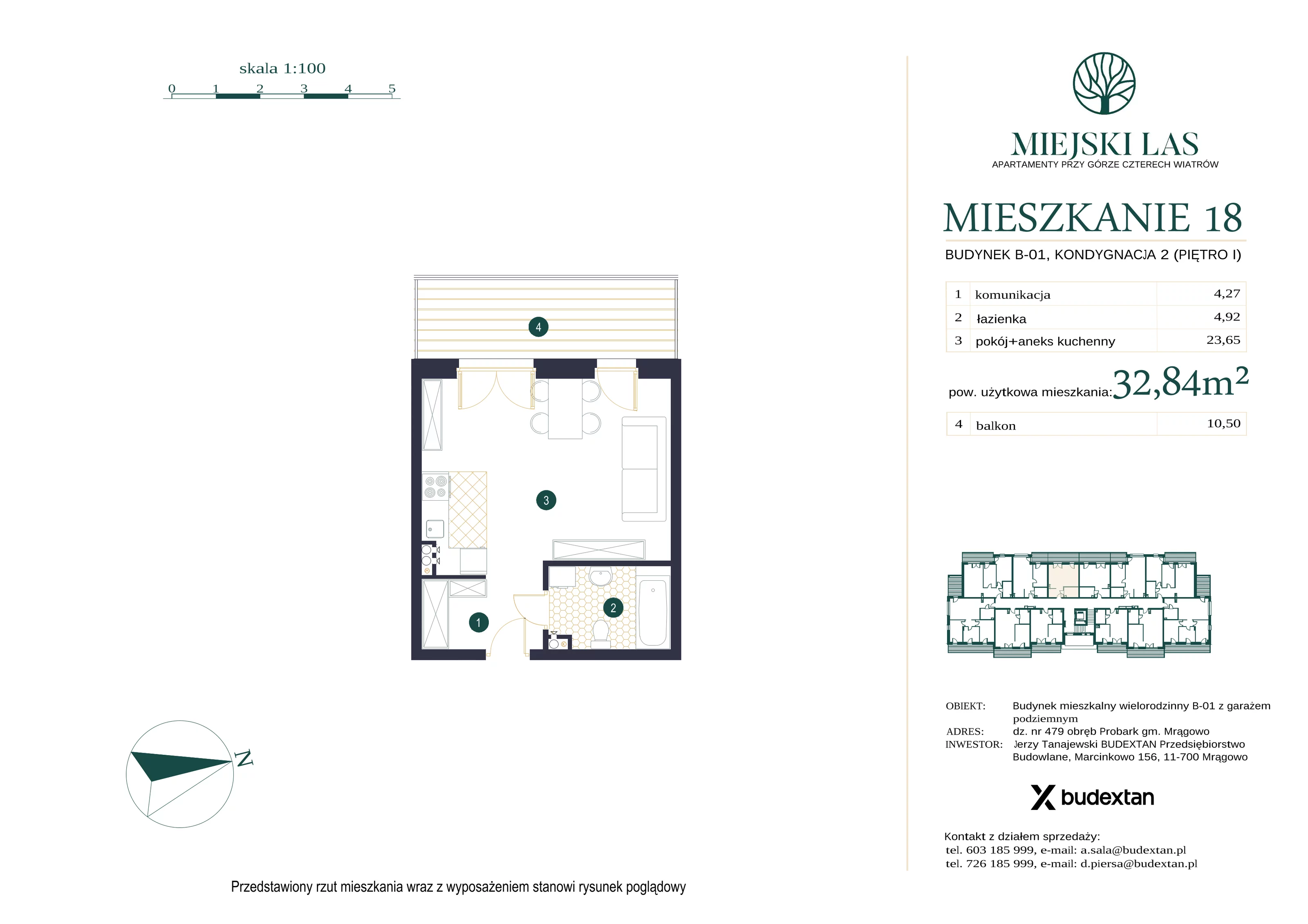 Mieszkanie 32,84 m², piętro 1, oferta nr M18, Miejski Las, Mrągowo, ul. Marcinkowo 156