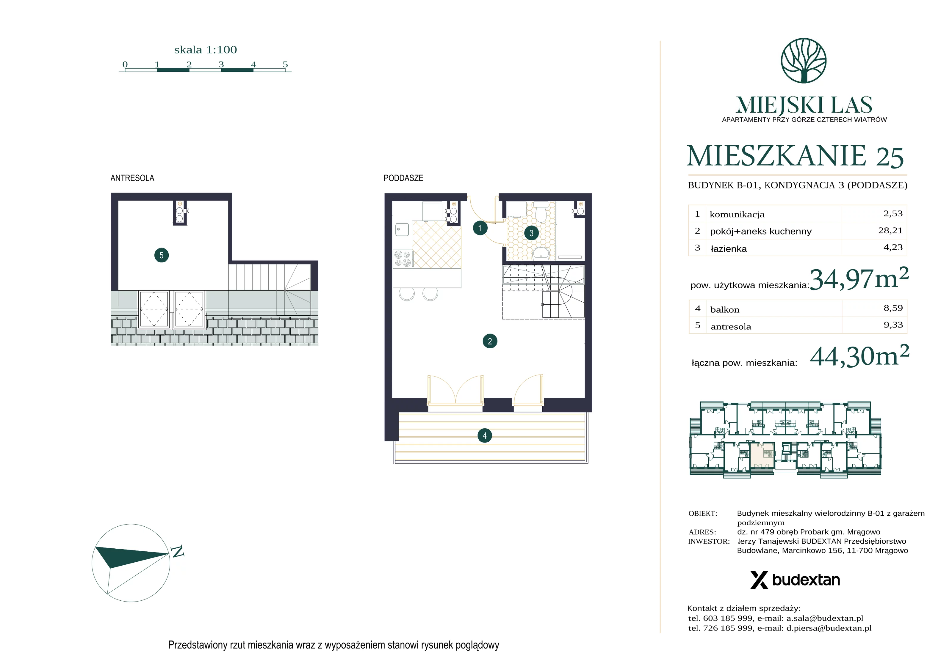 Mieszkanie 34,97 m², piętro 2, oferta nr M25, Miejski Las, Mrągowo, ul. Marcinkowo 156