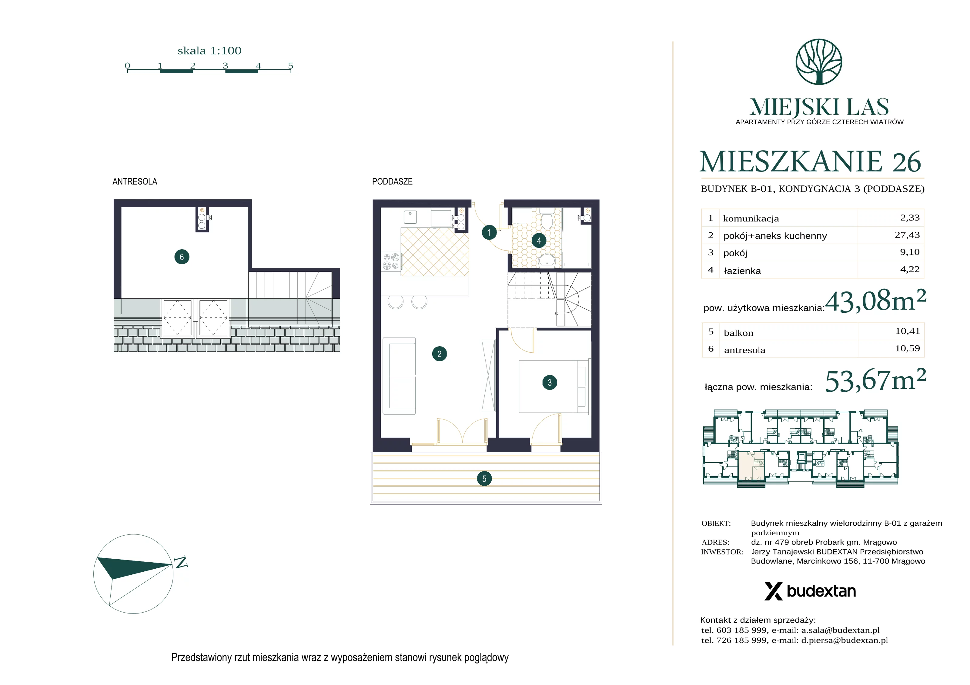 Mieszkanie 43,08 m², piętro 2, oferta nr M26, Miejski Las, Mrągowo, ul. Marcinkowo 156