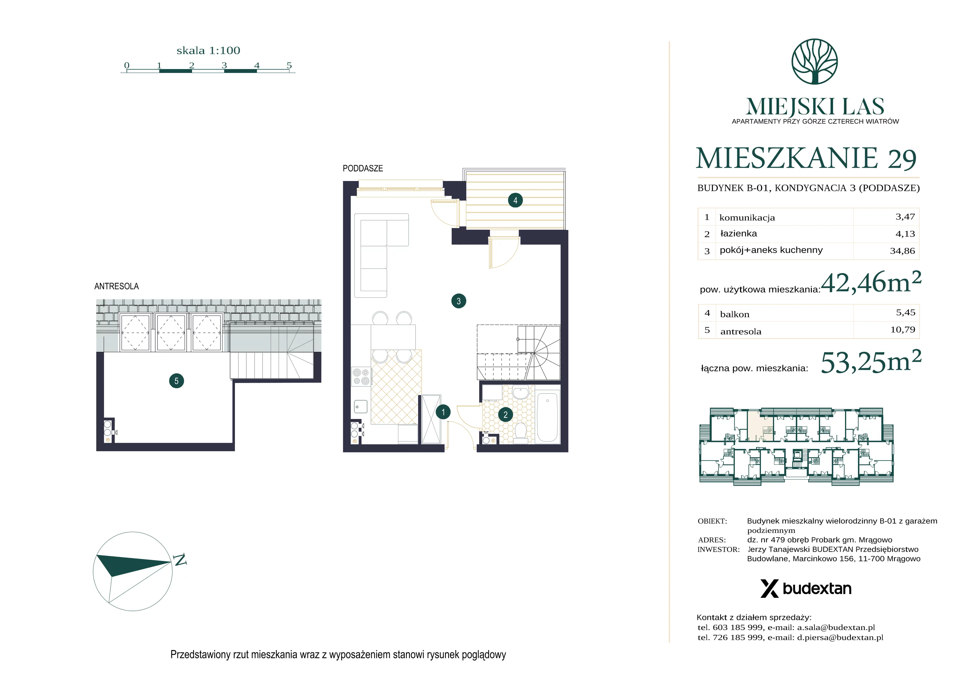 Mieszkanie 42,46 m², piętro 2, oferta nr M29, Miejski Las, Mrągowo, ul. Marcinkowo 156