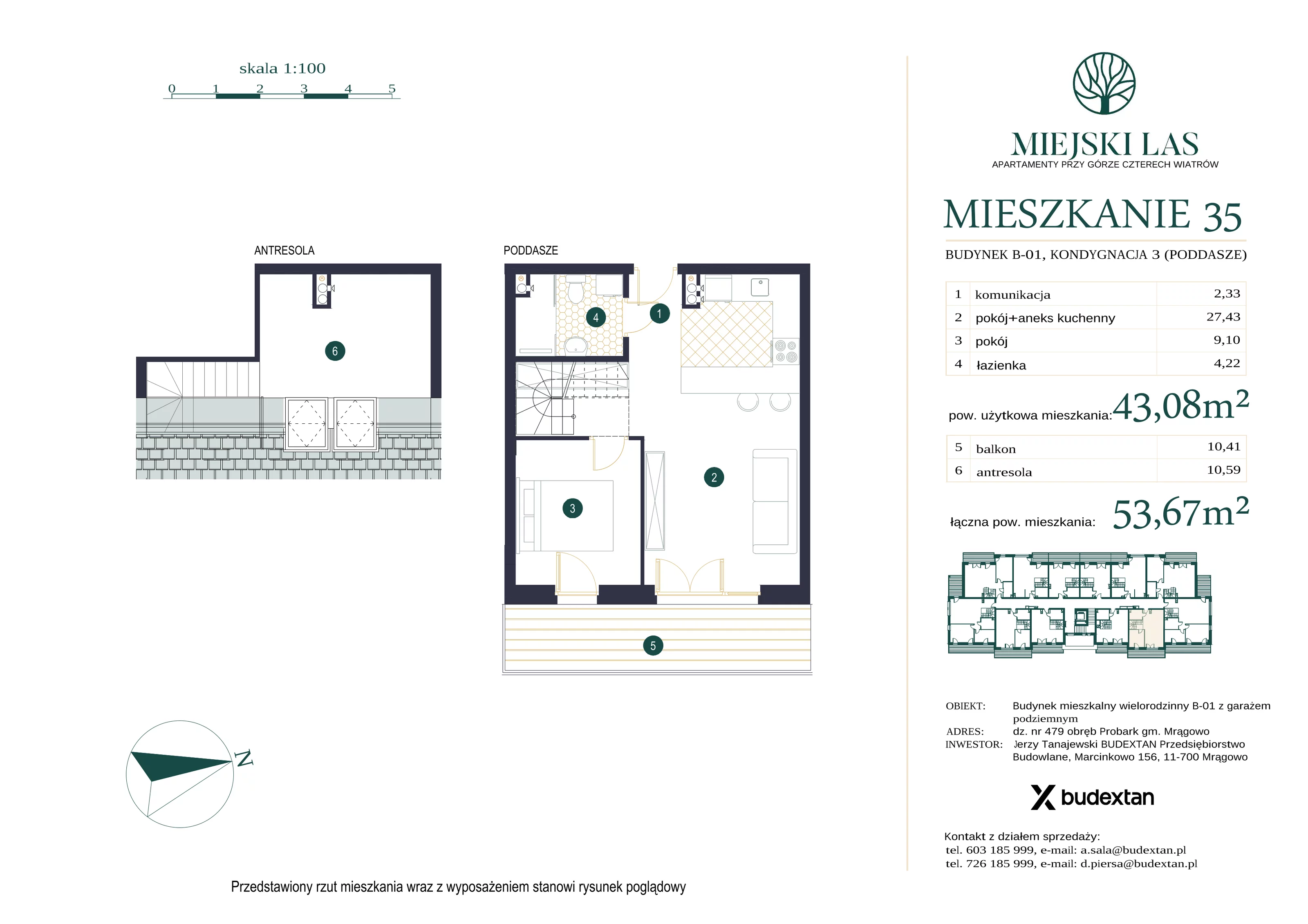 Mieszkanie 43,08 m², piętro 2, oferta nr M35, Miejski Las, Mrągowo, ul. Marcinkowo 156