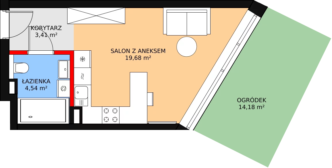 1 pokój, apartament 27,47 m², przyziemie, oferta nr M2, PRATUM Apartamenty, Mikołajki, ul. Mrągowska