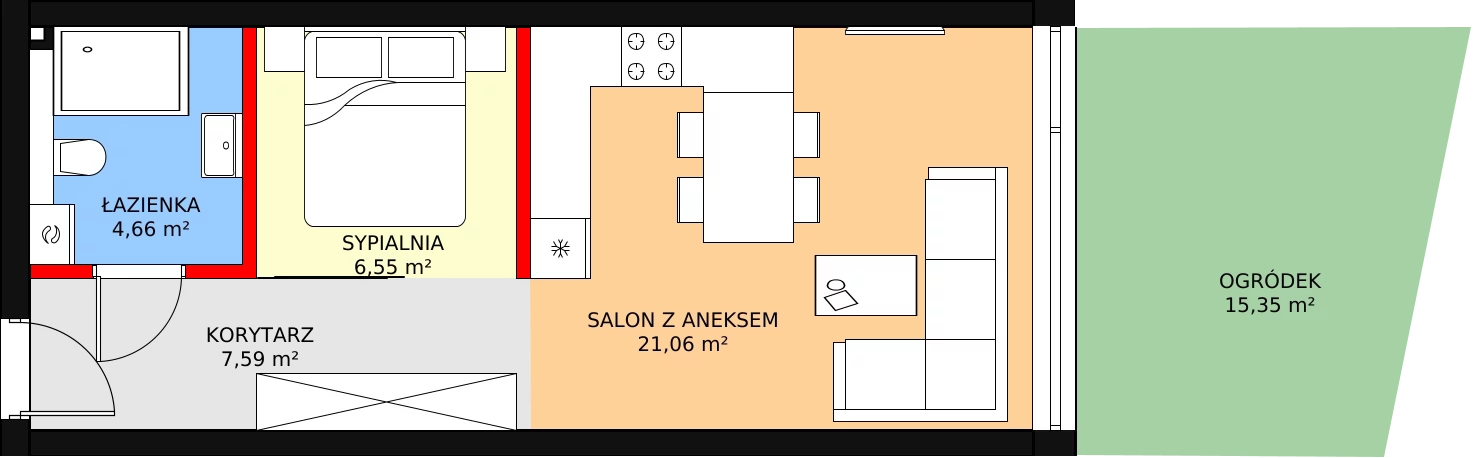 2 pokoje, apartament 38,68 m², przyziemie, oferta nr A2, PRATUM Apartamenty, Mikołajki, ul. Mrągowska