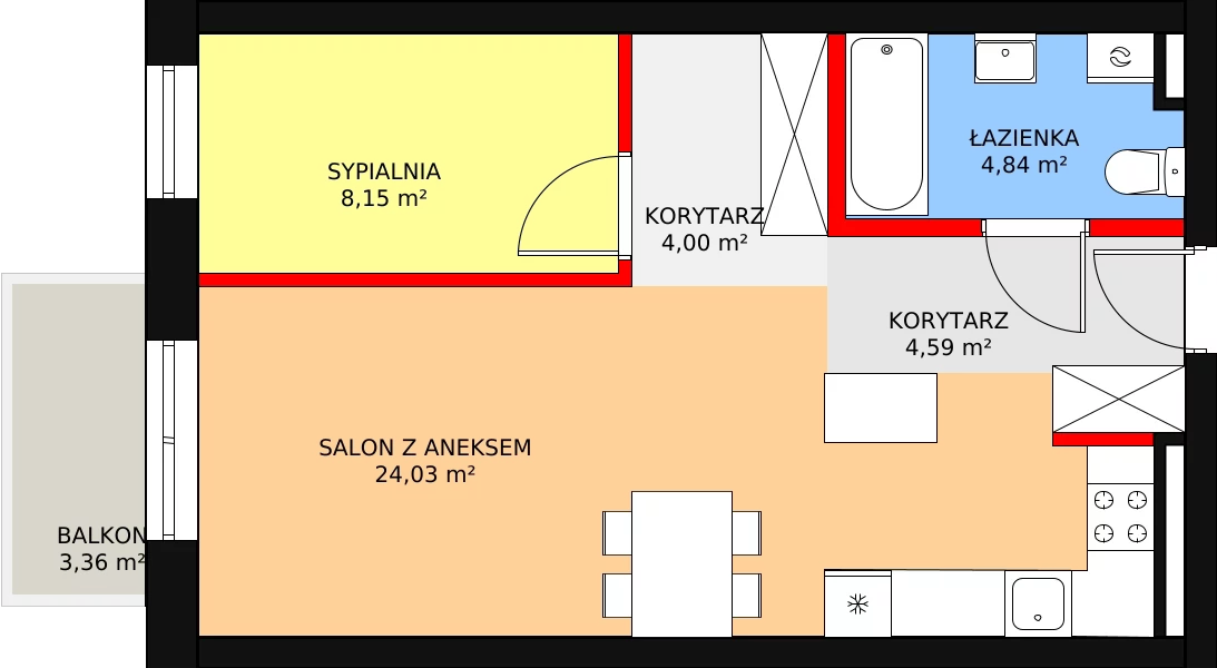 2 pokoje, mieszkanie 46,14 m², piętro 1, oferta nr M14, Królowej Bony, Kętrzyn, ul. Królowej Bony