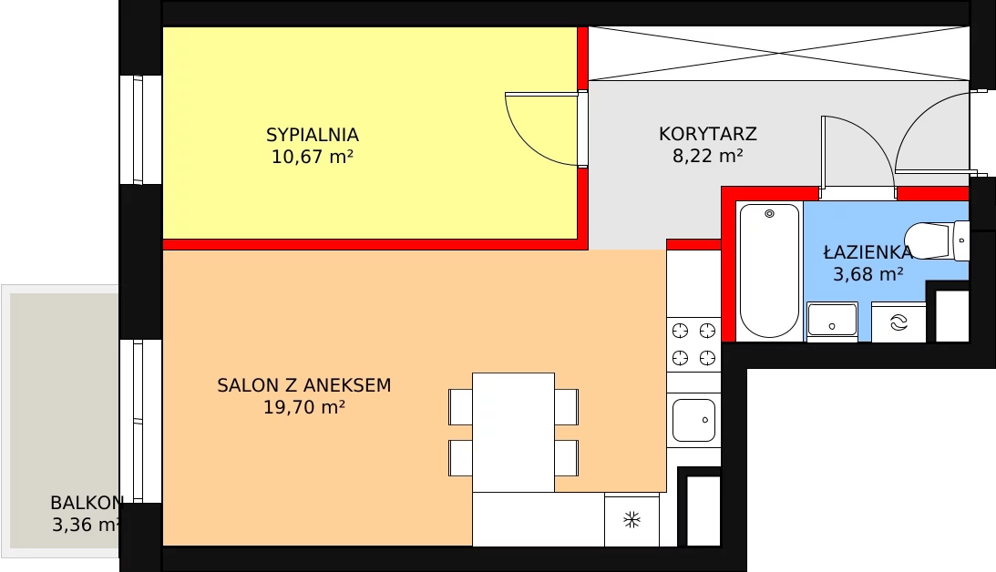 2 pokoje, mieszkanie 42,48 m², piętro 2, oferta nr M22, Królowej Bony, Kętrzyn, ul. Królowej Bony