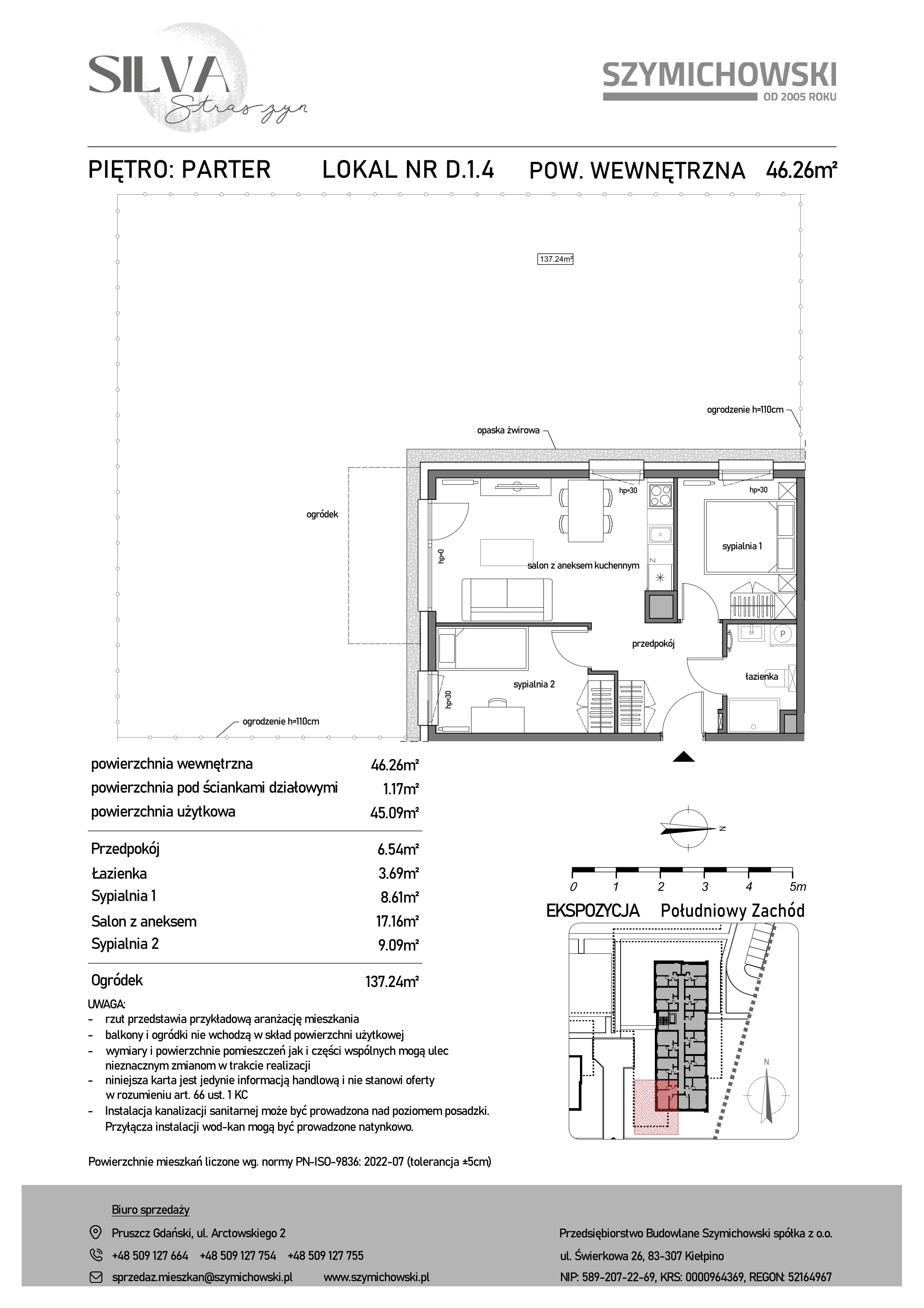 3 pokoje, mieszkanie 46,26 m², parter, oferta nr D.1.4, Silva Straszyn, Straszyn, ul. Boczna/Starogardzka
