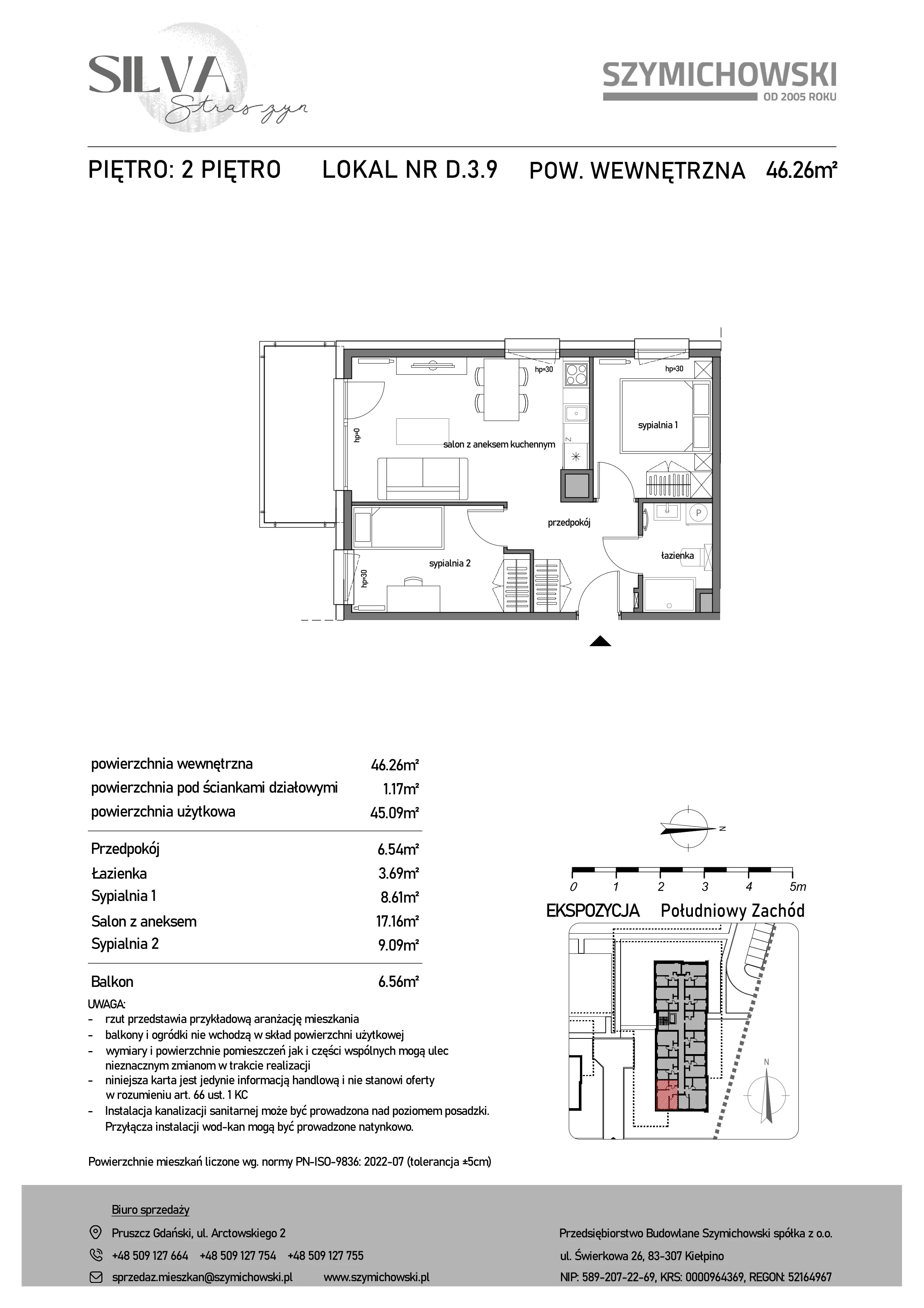 3 pokoje, mieszkanie 46,26 m², piętro 2, oferta nr D.3.9, Silva Straszyn, Straszyn, ul. Boczna/Starogardzka