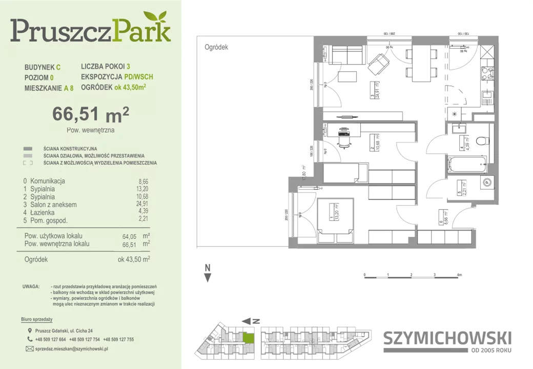 Mieszkanie 66,51 m², parter, oferta nr 0-A-8, Pruszcz Park, Pruszcz Gdański, ul. Arctowskiego 