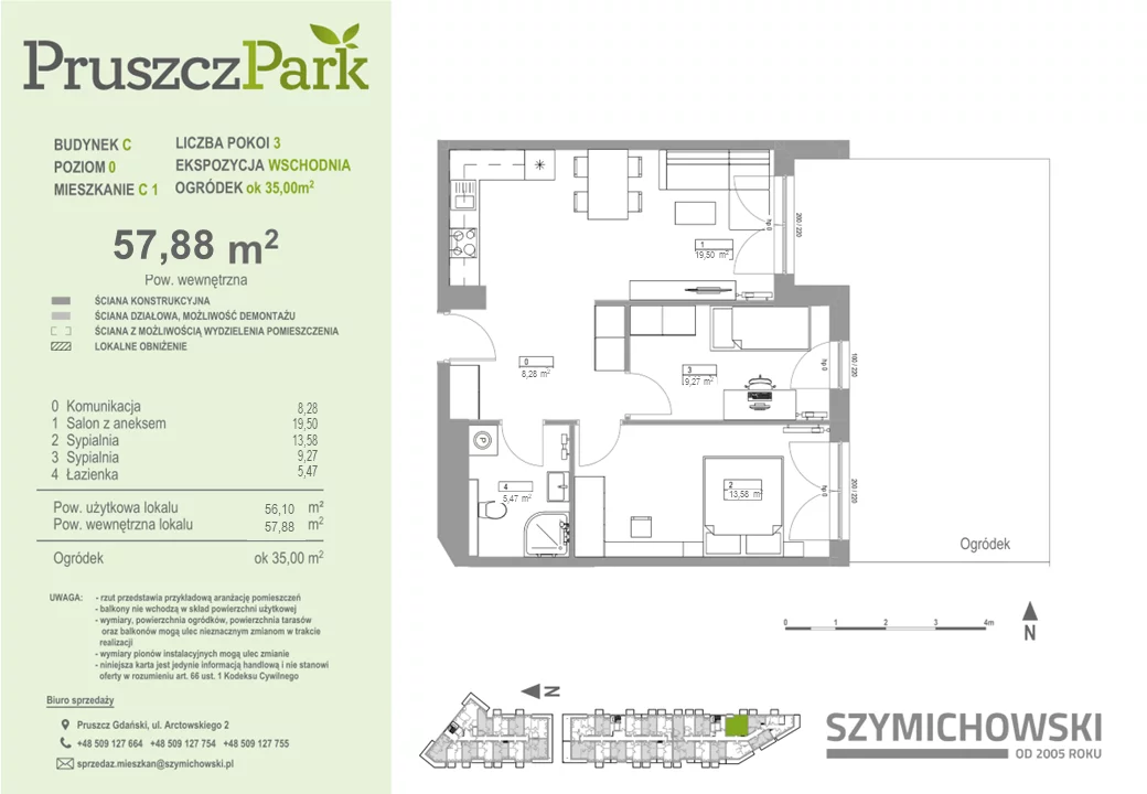 Mieszkanie 57,88 m², parter, oferta nr 0-C-1, Pruszcz Park, Pruszcz Gdański, ul. Arctowskiego 