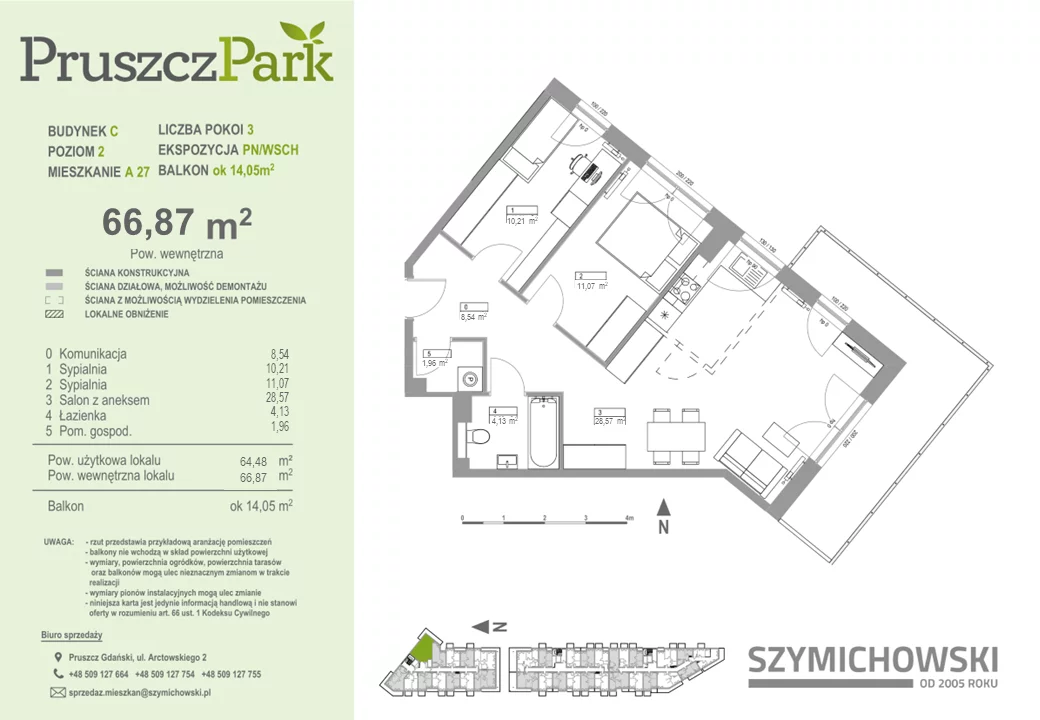 Mieszkanie 66,87 m², piętro 2, oferta nr 2-A-27, Pruszcz Park, Pruszcz Gdański, ul. Arctowskiego 