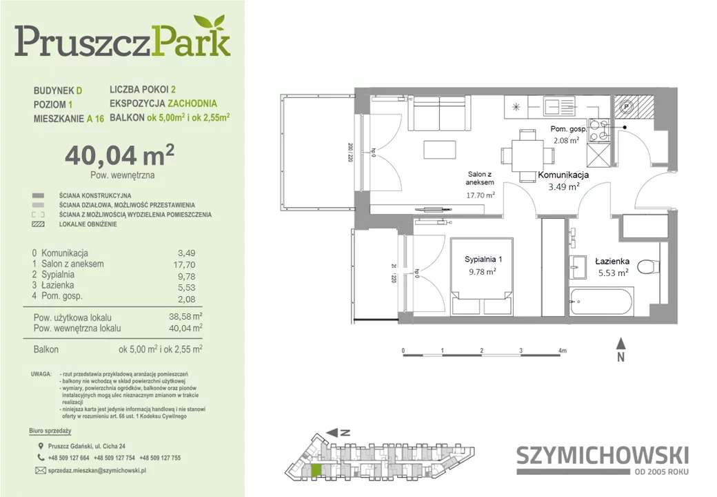 Mieszkanie 40,04 m², piętro 1, oferta nr D-A-16, Pruszcz Park, Pruszcz Gdański, ul. Arctowskiego -idx