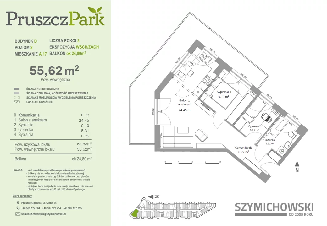 Mieszkanie 55,62 m², piętro 2, oferta nr D-A-17, Pruszcz Park, Pruszcz Gdański, ul. Arctowskiego -idx