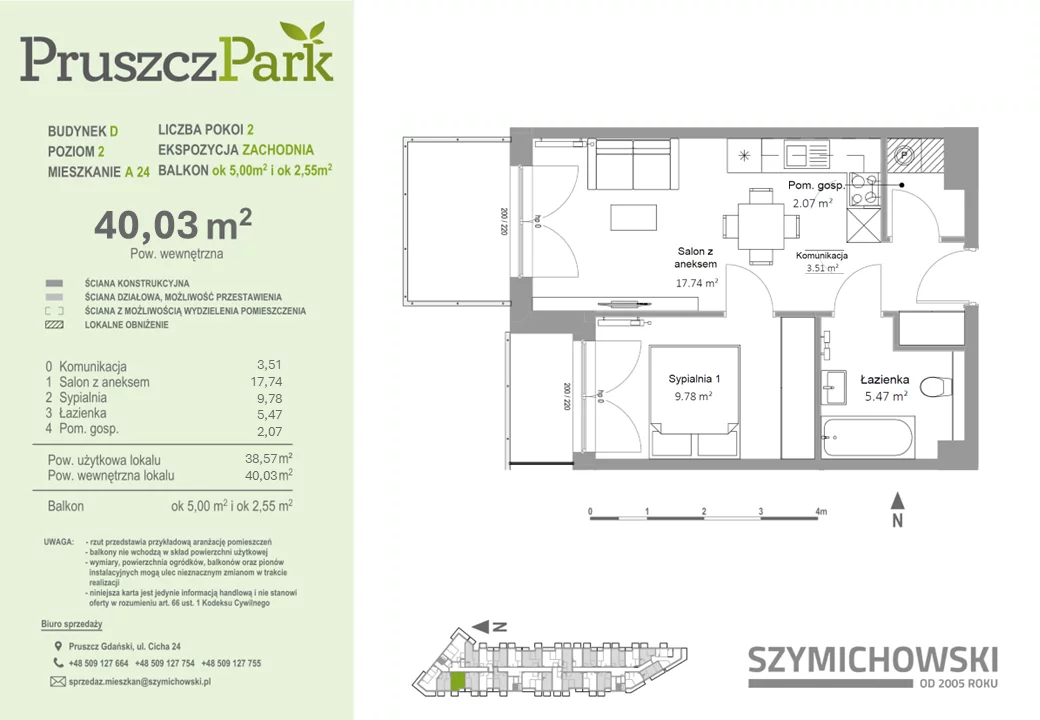 Mieszkanie 40,03 m², piętro 2, oferta nr D-A-24, Pruszcz Park, Pruszcz Gdański, ul. Arctowskiego 