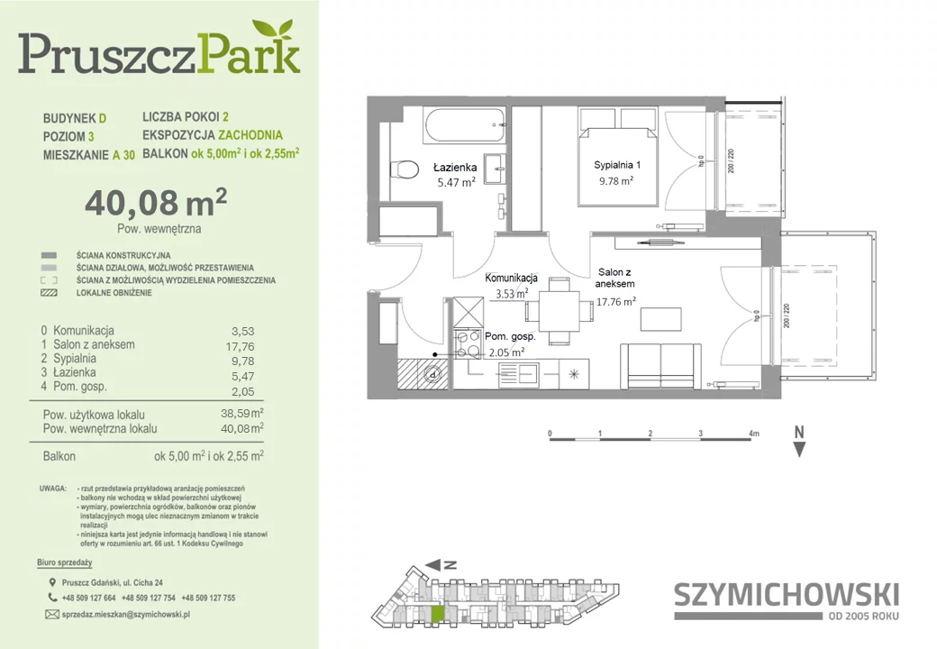 Mieszkanie 40,08 m², piętro 3, oferta nr D-A-30, Pruszcz Park, Pruszcz Gdański, ul. Arctowskiego -idx