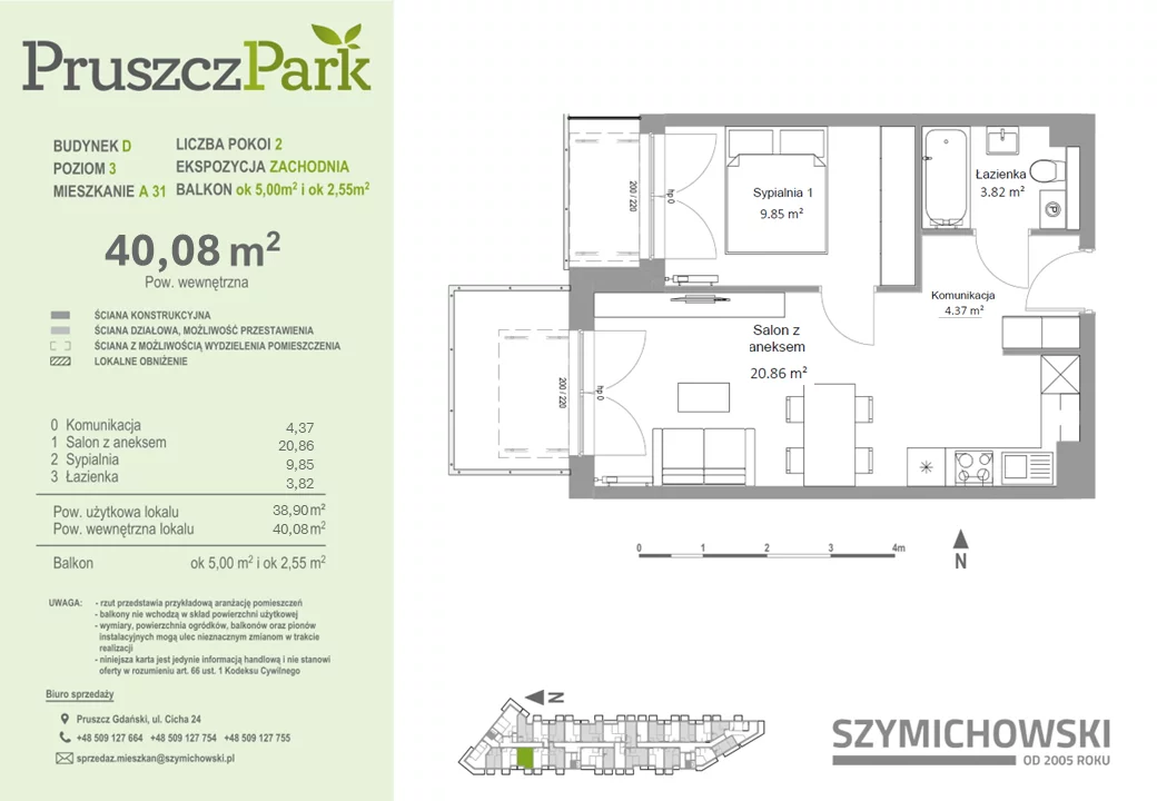 Mieszkanie 40,08 m², piętro 3, oferta nr D-A-31, Pruszcz Park, Pruszcz Gdański, ul. Arctowskiego -idx