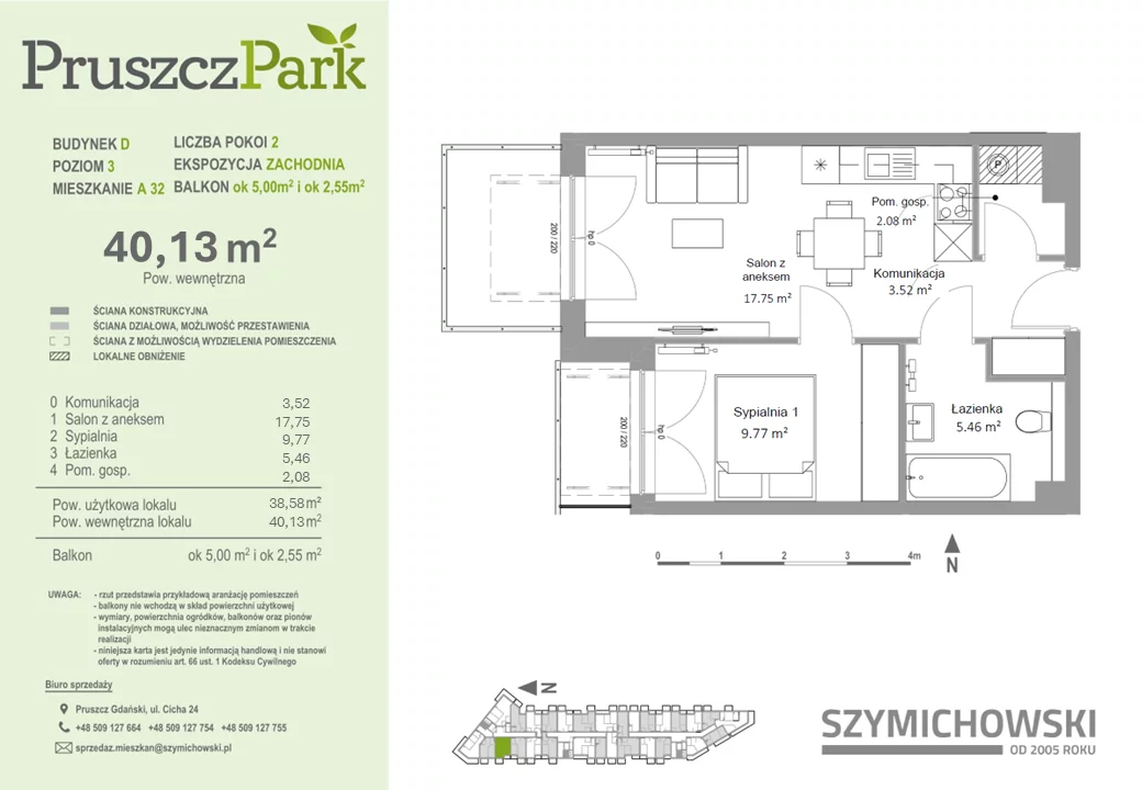 Mieszkanie 40,13 m², piętro 3, oferta nr D-A-32, Pruszcz Park, Pruszcz Gdański, ul. Arctowskiego -idx