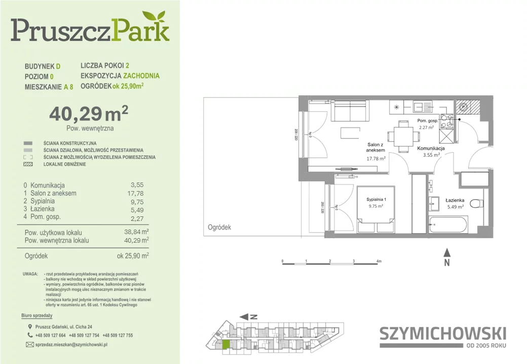 Mieszkanie 40,29 m², parter, oferta nr D-A-8, Pruszcz Park, Pruszcz Gdański, ul. Arctowskiego -idx