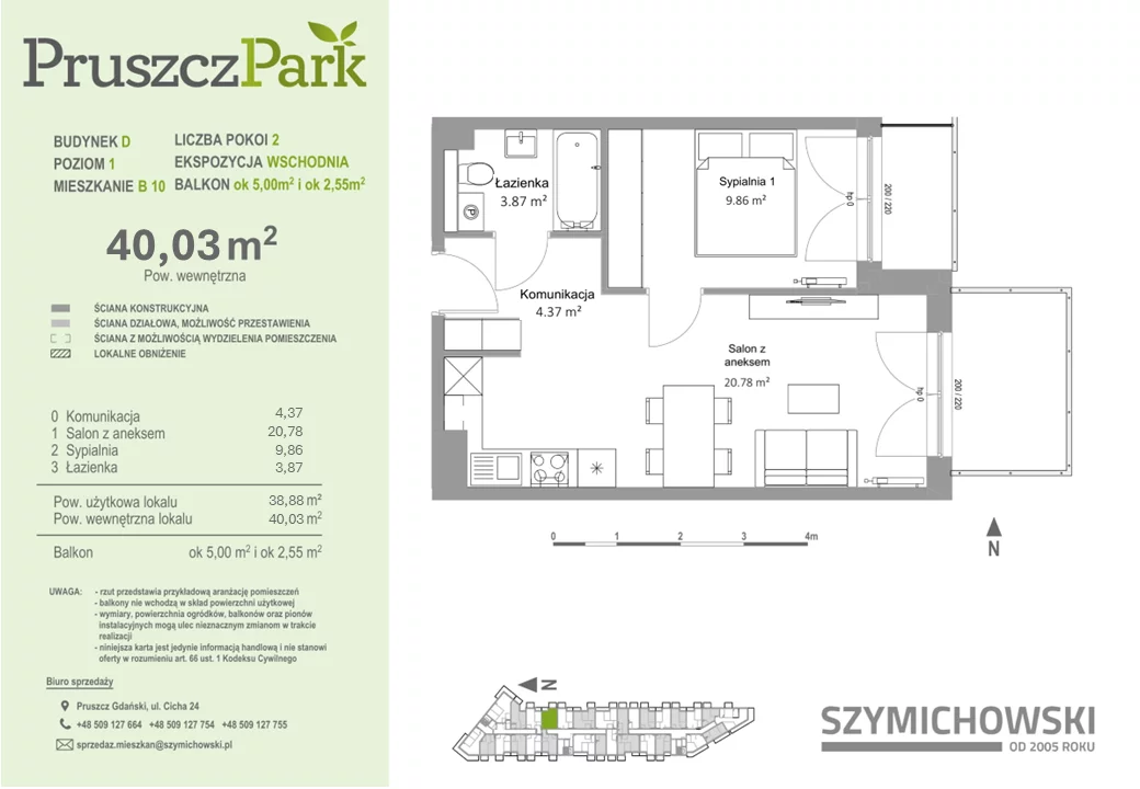 Mieszkanie 40,03 m², piętro 1, oferta nr D-B-10, Pruszcz Park, Pruszcz Gdański, ul. Arctowskiego 