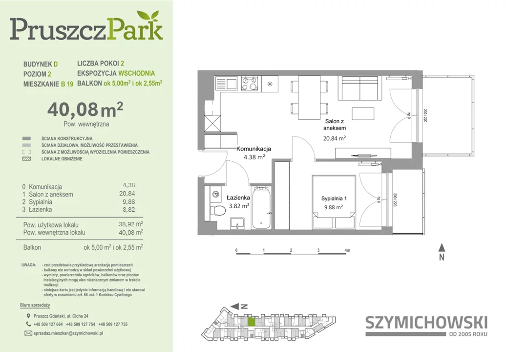 Mieszkanie 40,08 m², piętro 2, oferta nr D-B-19, Pruszcz Park, Pruszcz Gdański, ul. Arctowskiego -idx