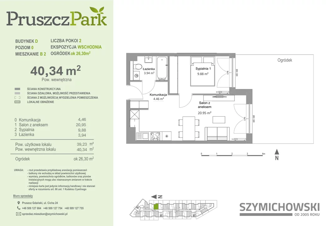 Mieszkanie 40,34 m², parter, oferta nr D-B-2, Pruszcz Park, Pruszcz Gdański, ul. Arctowskiego -idx