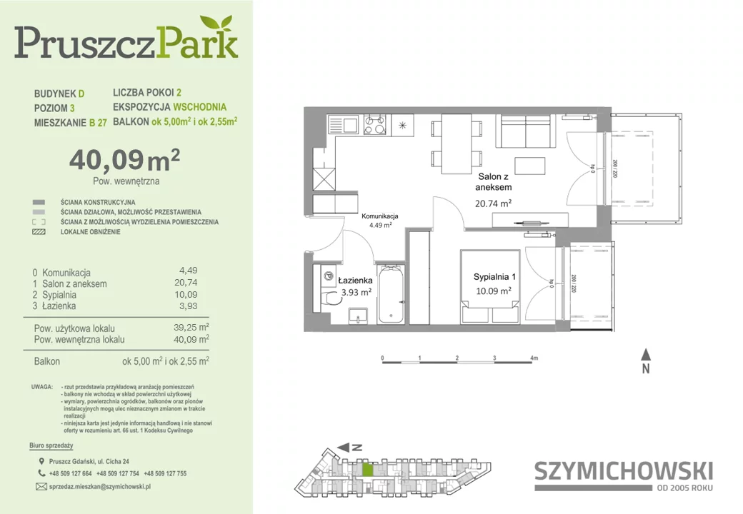 Mieszkanie 40,09 m², piętro 3, oferta nr D-B-27, Pruszcz Park, Pruszcz Gdański, ul. Arctowskiego -idx