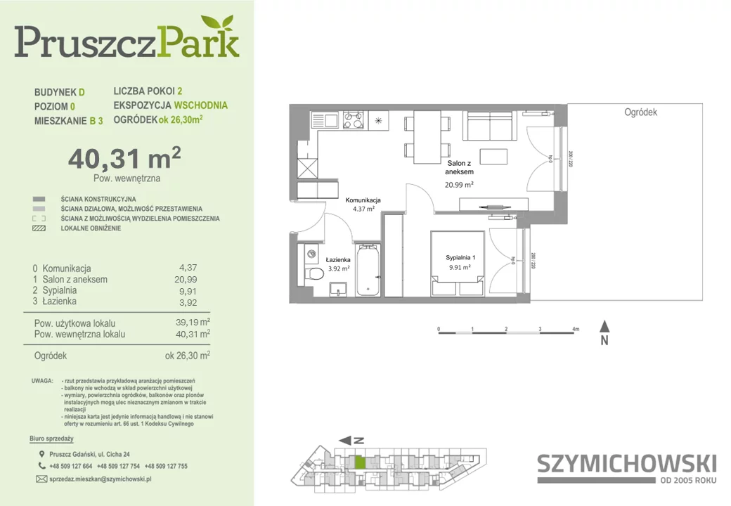 Mieszkanie 40,31 m², parter, oferta nr D-B-3, Pruszcz Park, Pruszcz Gdański, ul. Arctowskiego -idx