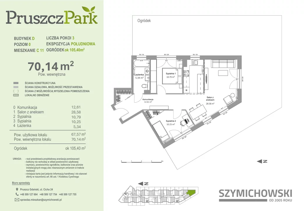 Mieszkanie 70,14 m², parter, oferta nr D-C-11, Pruszcz Park, Pruszcz Gdański, ul. Arctowskiego 