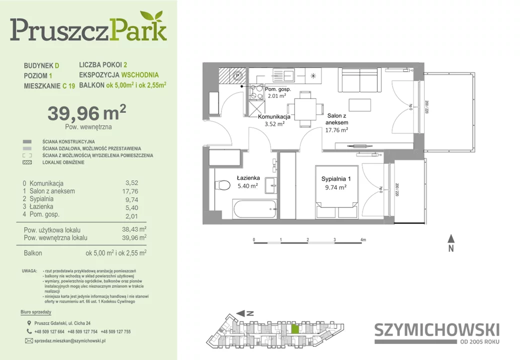 Mieszkanie 39,96 m², piętro 1, oferta nr D-C-19, Pruszcz Park, Pruszcz Gdański, ul. Arctowskiego -idx