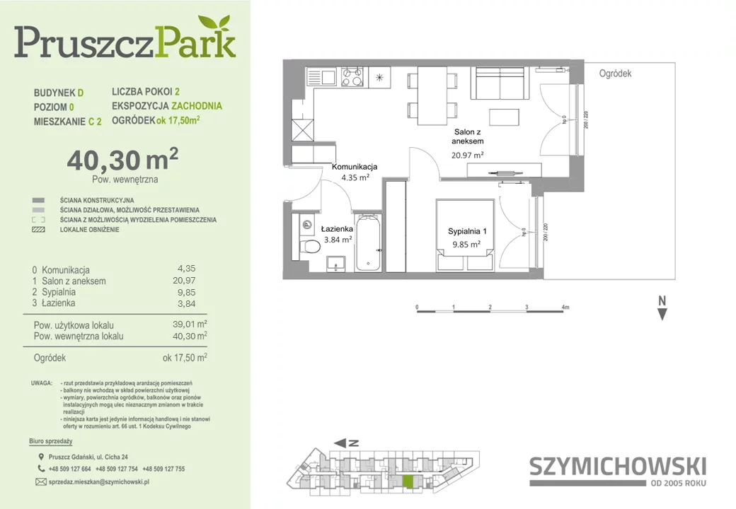 Mieszkanie 40,30 m², parter, oferta nr D-C-2, Pruszcz Park, Pruszcz Gdański, ul. Arctowskiego 