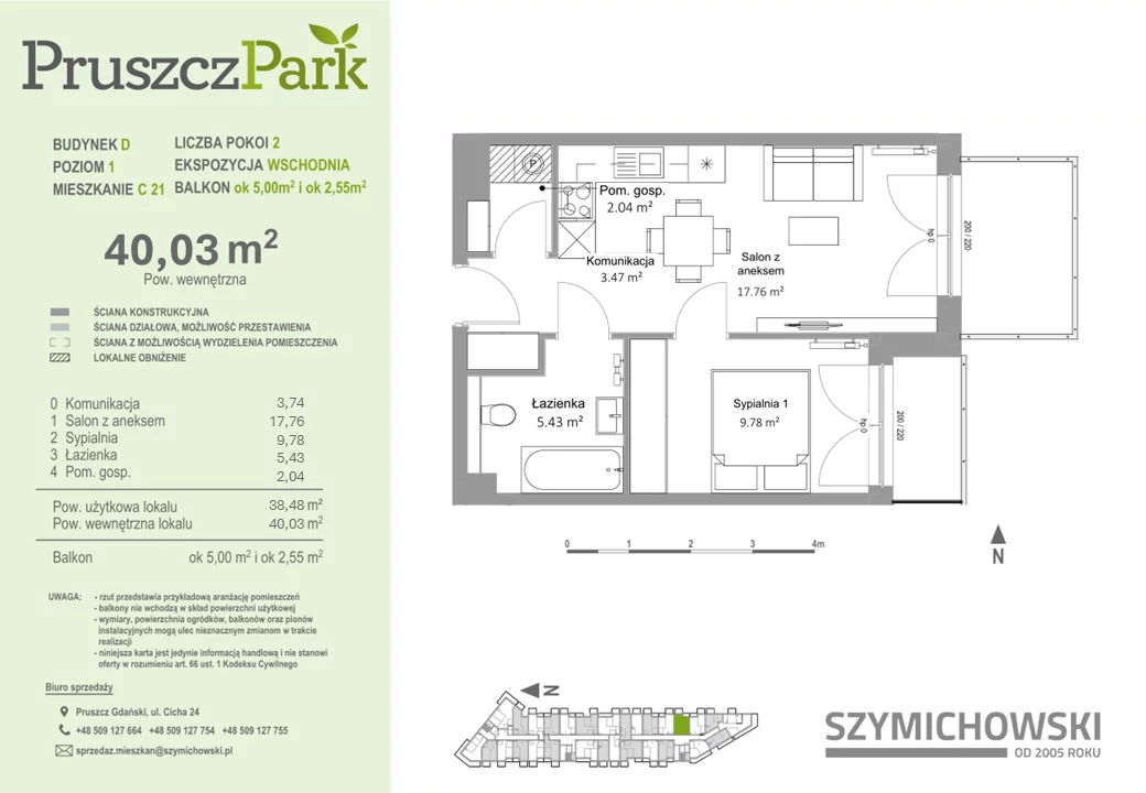 Mieszkanie 40,03 m², piętro 1, oferta nr D-C-21, Pruszcz Park, Pruszcz Gdański, ul. Arctowskiego 