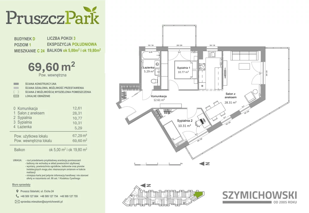 Mieszkanie 69,60 m², piętro 1, oferta nr D-C-24, Pruszcz Park, Pruszcz Gdański, ul. Arctowskiego 